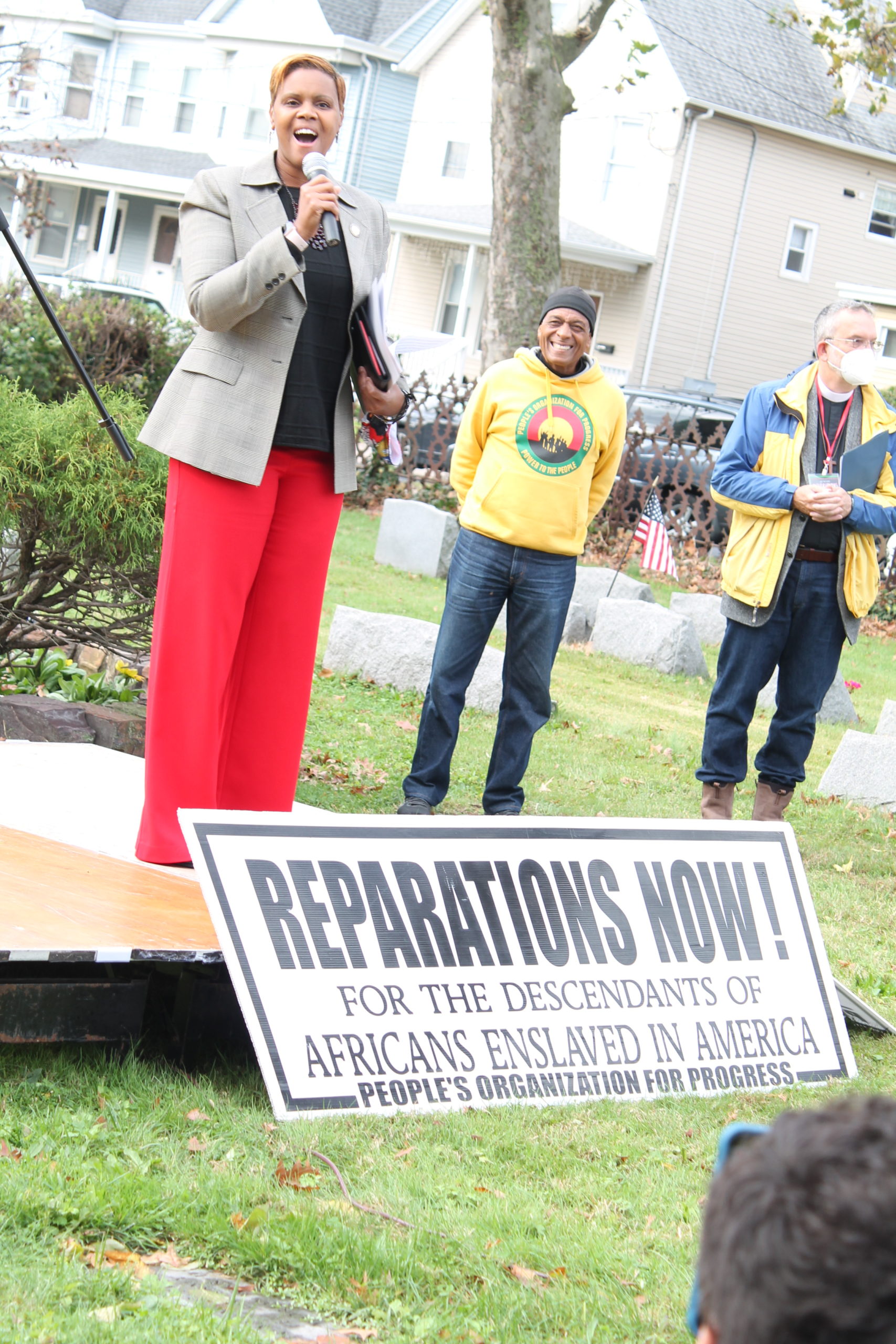 Assemblywoman Shavonda E. Sumter (D), addresses the crowd at the "Say the Word: Reparations" rally on Oct. 30, 2021 at St. Peter's Episcopal Church in Perth Amboy, NJ