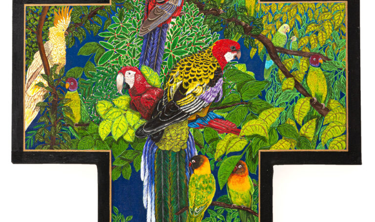 Endangered Birds 1995 oil on shaped 44.5 x 32 x 1.5 canvas