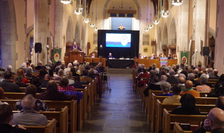 wide shot of Trinity Cathedral during a hybrid diocesan convention