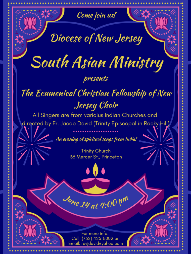 Dio NJ South Asian Ministries presents An Afternoon of Indian Music & Culture, Episcopal Prayer, and Fellowship